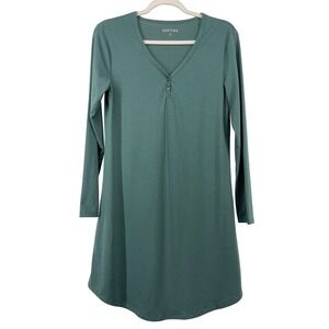Softies Size S Quinn Sleepshirt Dress Green Long Sleeve Henley Y-Neck Nightgown
